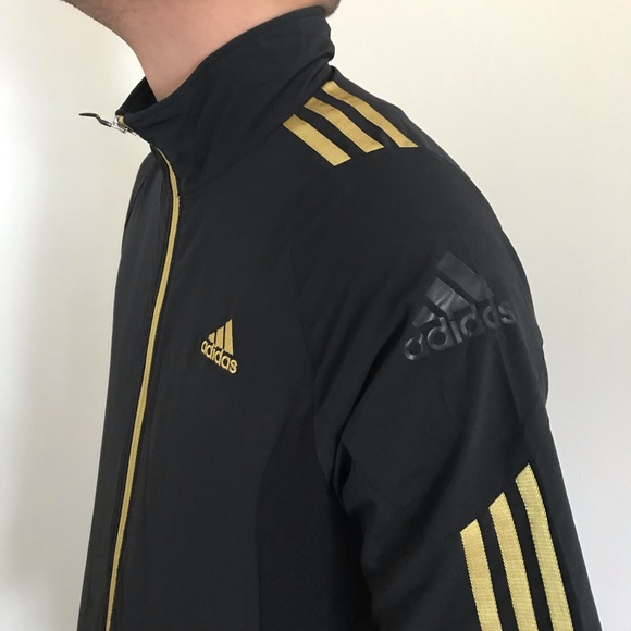 adidas | Jackets & Coats | Short Sleeve Black And Gold Adidas Track Jacket | Poshmark